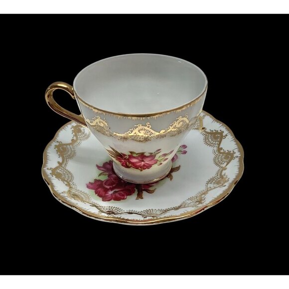 Royal Crown Vintage Floral Tea Cup & Saucer Set - Hand-Painted Porcelain With Go - Picture 4 of 5
